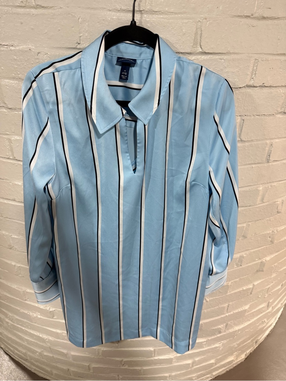 Striped Light Blue Mini Dress with Collar